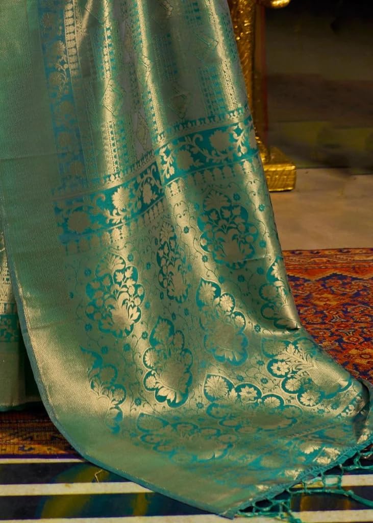 Swornof Women's Chanderi Linen Saree (Cottonlleave-8888_Pista)