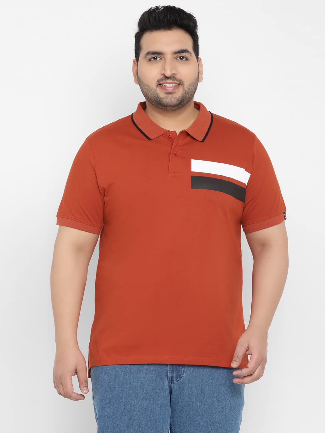 Urbano Plus Men's Orange Colour-Block Regular Fit Half Sleeve Cotton Polo T-Shirt (pluspolocbp-020-rust-4xl)