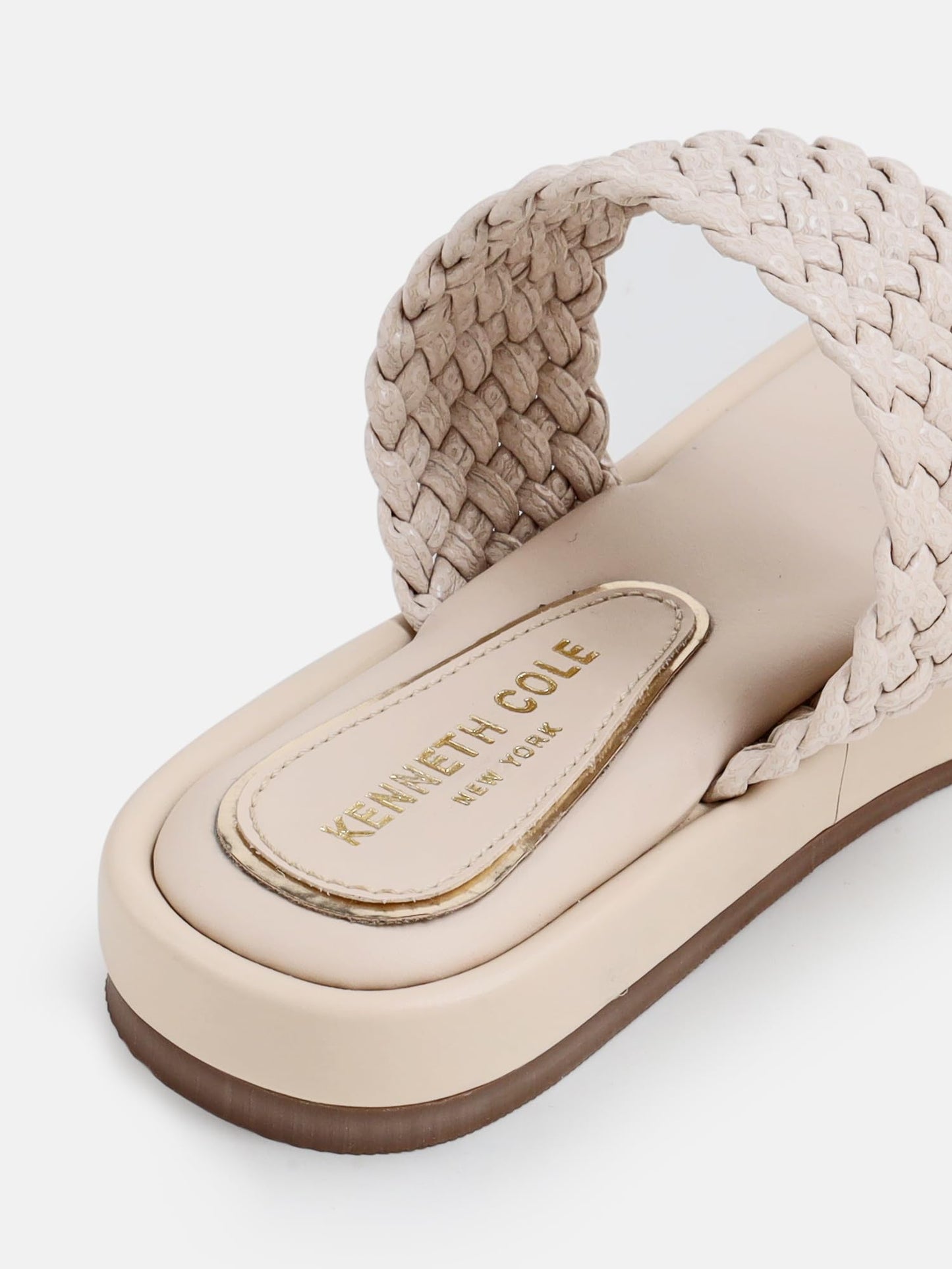 KENNETH COLE Women's Flat Slide Sandal | Ladies Open-Toe Slip-On | Premium Synthetic Upper | Intricate Woven Strap, Modern Toe Ring Design