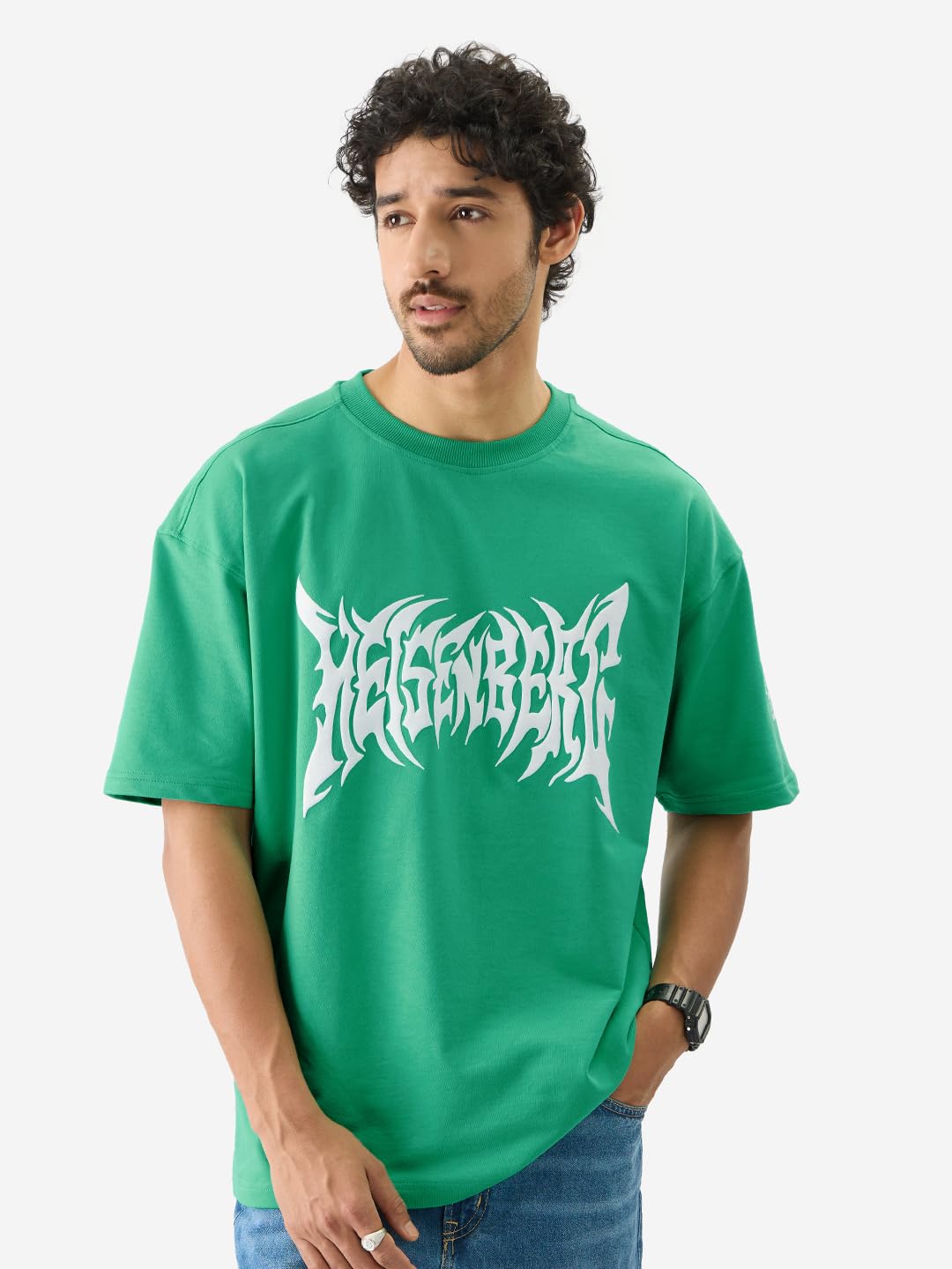 The Souled Store Official Breaking Bad Heisenberg Green Graphic Printed Cotton Oversized T-Shirts for Men and Boys - Iconic Short Sleeve Round Neck Tees