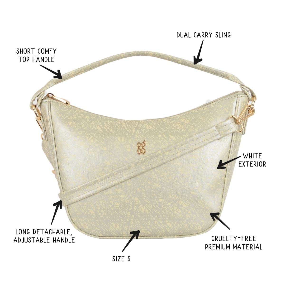 Baggit Women White Saddle Sling Bag Small Size | Ladies Stylish Casual Cross Body Purse Handbag