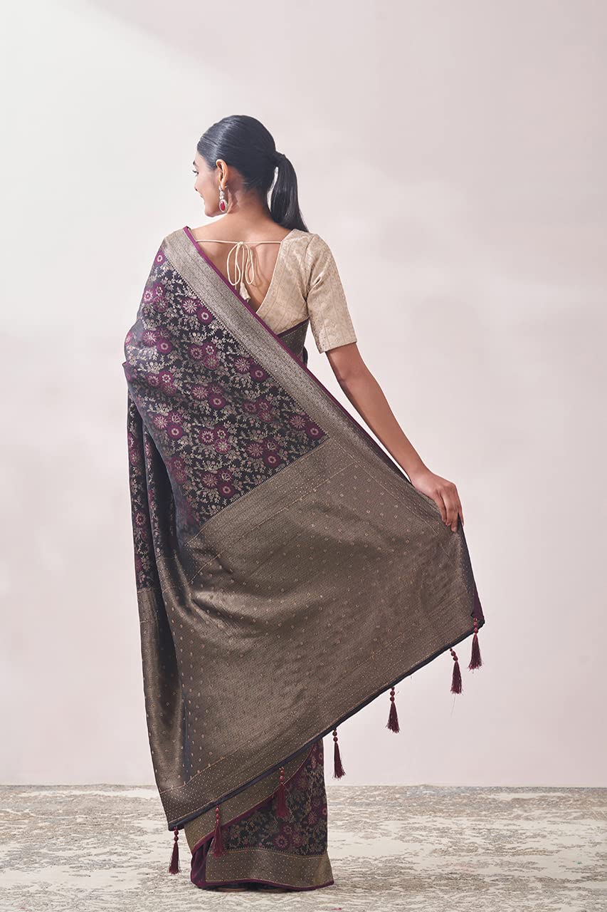 MOHEY Women's Saree, Suitable for Party, Anniversary & Wedding Sari for Women, Weaved Art Silk (Wine)