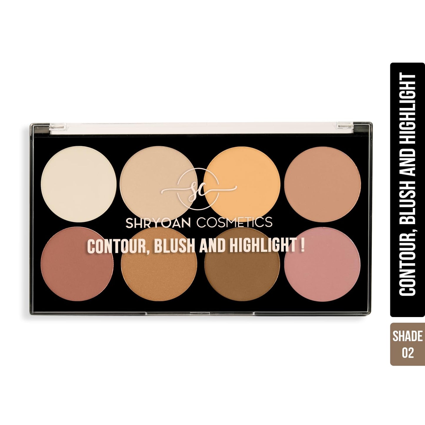 Shryoan Contour Blush and Highlighter 8 Color Palette | Highly Pigmented & Long Lasting | Semi-Matte Finish | Medium Coverage | Paraben-Free (28.0 gram) (Shade 02)