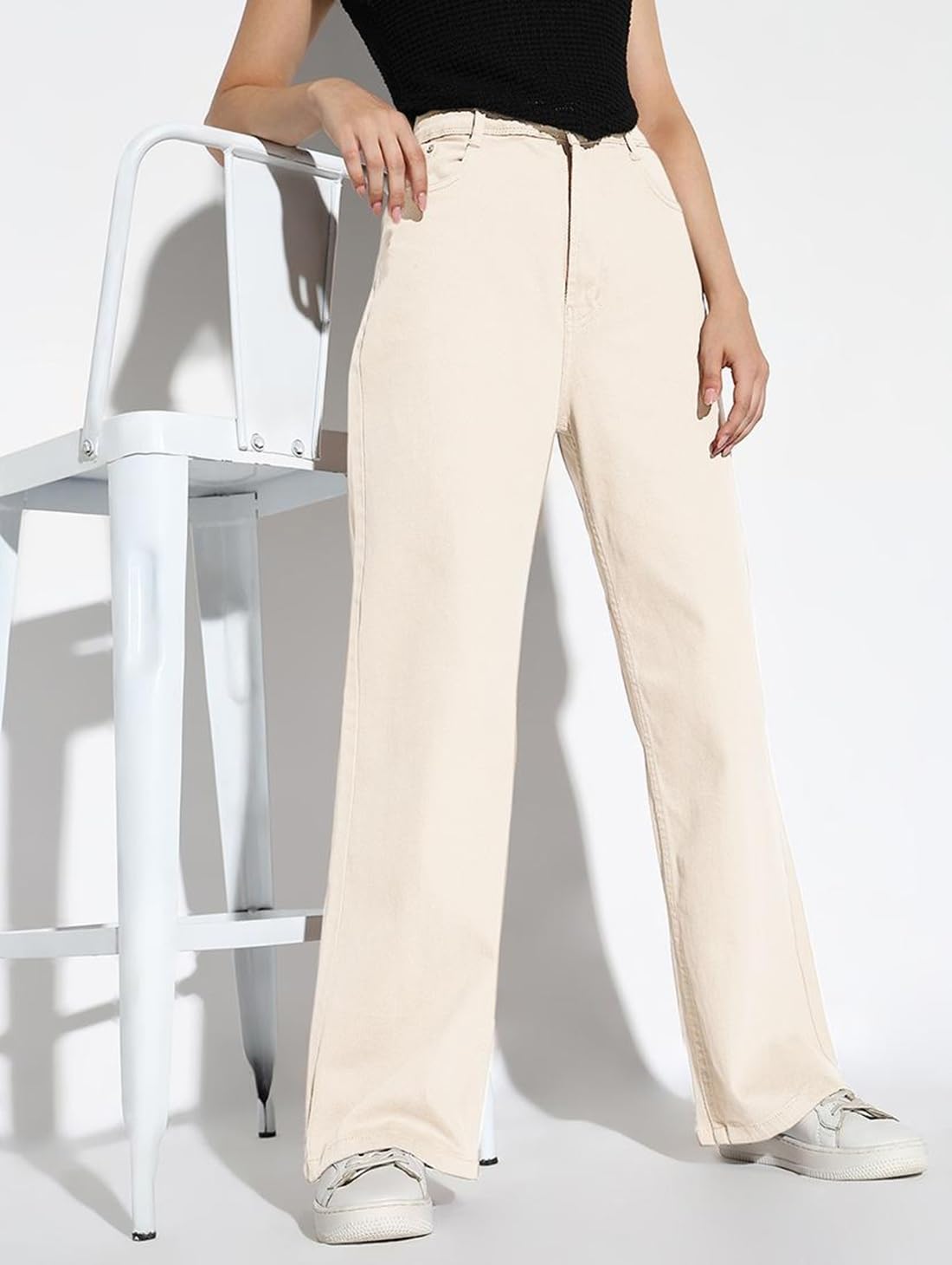 ADBUCKS Flared Jeans for Women High Waisted Bell Bottom Trendy Stretchy Flare Jeans (in, Numeric, 38, Beige)