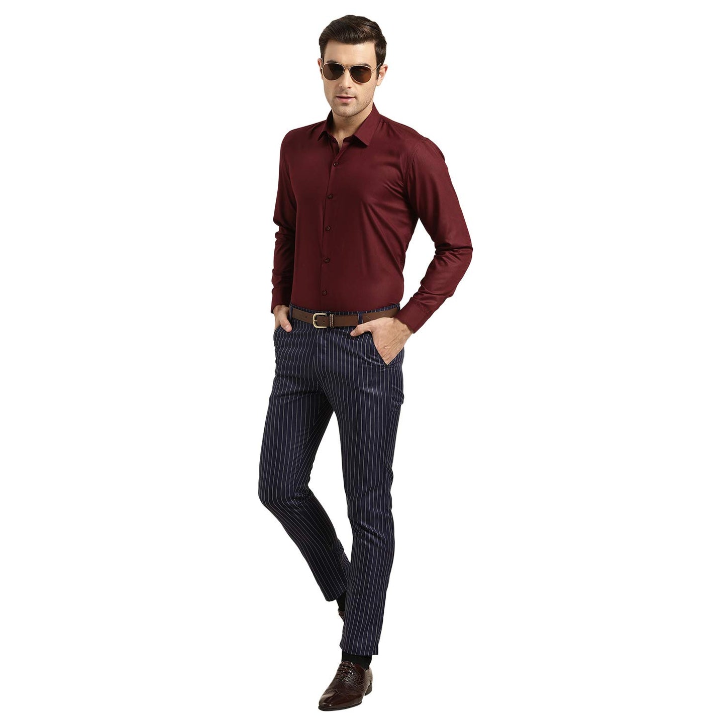 SOJANYA (Since 1958 Men's Cotton Blend NavyBlue & OffWhite Striped Formal Trousers, Size: 38