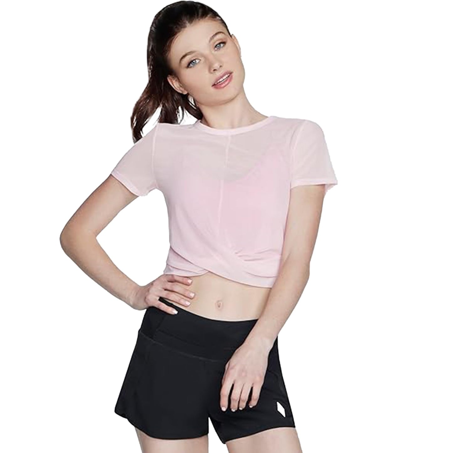 Skechers Womens Endurance Twisted TE Pink Silver Tops