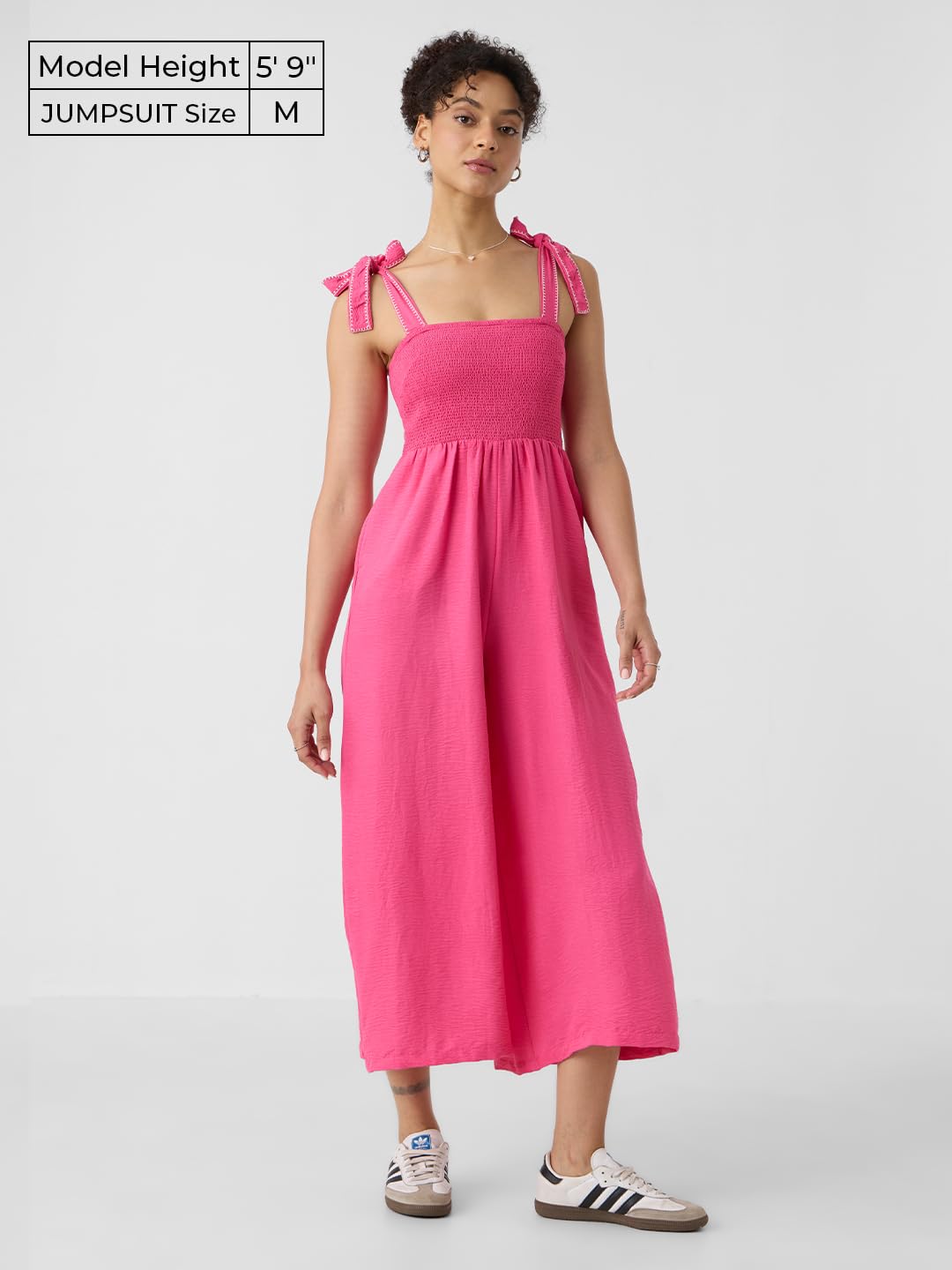 The Souled Store Textured Jumpsuit: Fuchsia Women and Girls Square Neck Sleeveless Regular Fit Polyester Jumpsuits