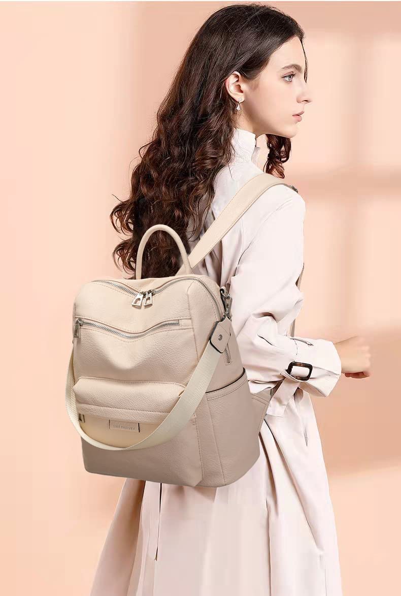ProArch Premium Leatherate Drycoat Convertible Backpack Handbag Sling Bags for Womens (CreamLD)