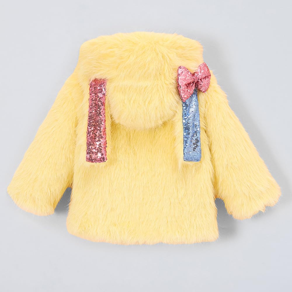 Hopscotch Girls Yellow Full Sleeves Fuzzy Toggle Puffer Jacket For Ages (12-18 Months)