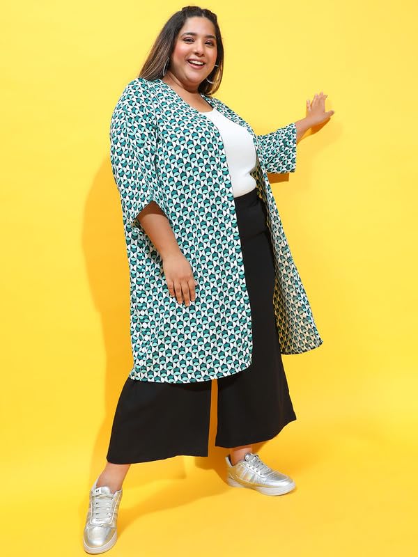 oxolloxo Women Plus Size Multicolor Printed Long Sleeve Open Collar Shrug