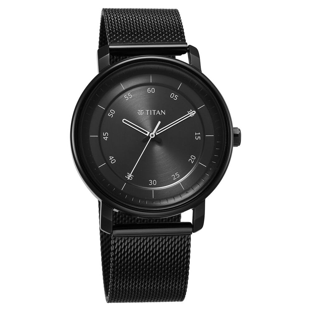 Titan Men Leather Analog Black Dial Casual Watch, Band Color-Black