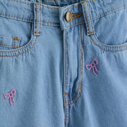 Hopscotch Girls Bow Embroidered Denim Straight Jeans in Blue Color for Age (4-5 Years)