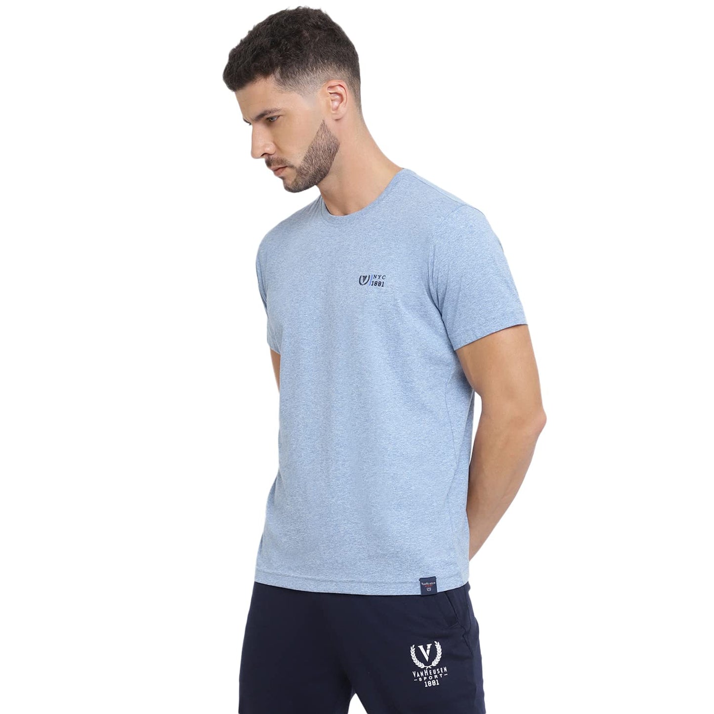 Van Heusen Men's Cotton Sport Crew Neck Regular Fit T-Shirt - Short Sleeve, Ultra Soft_70018_Sky Blue_XL
