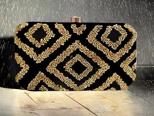 DUCHESS Women Embroidered Black Gold Clutch for Wedding Party
