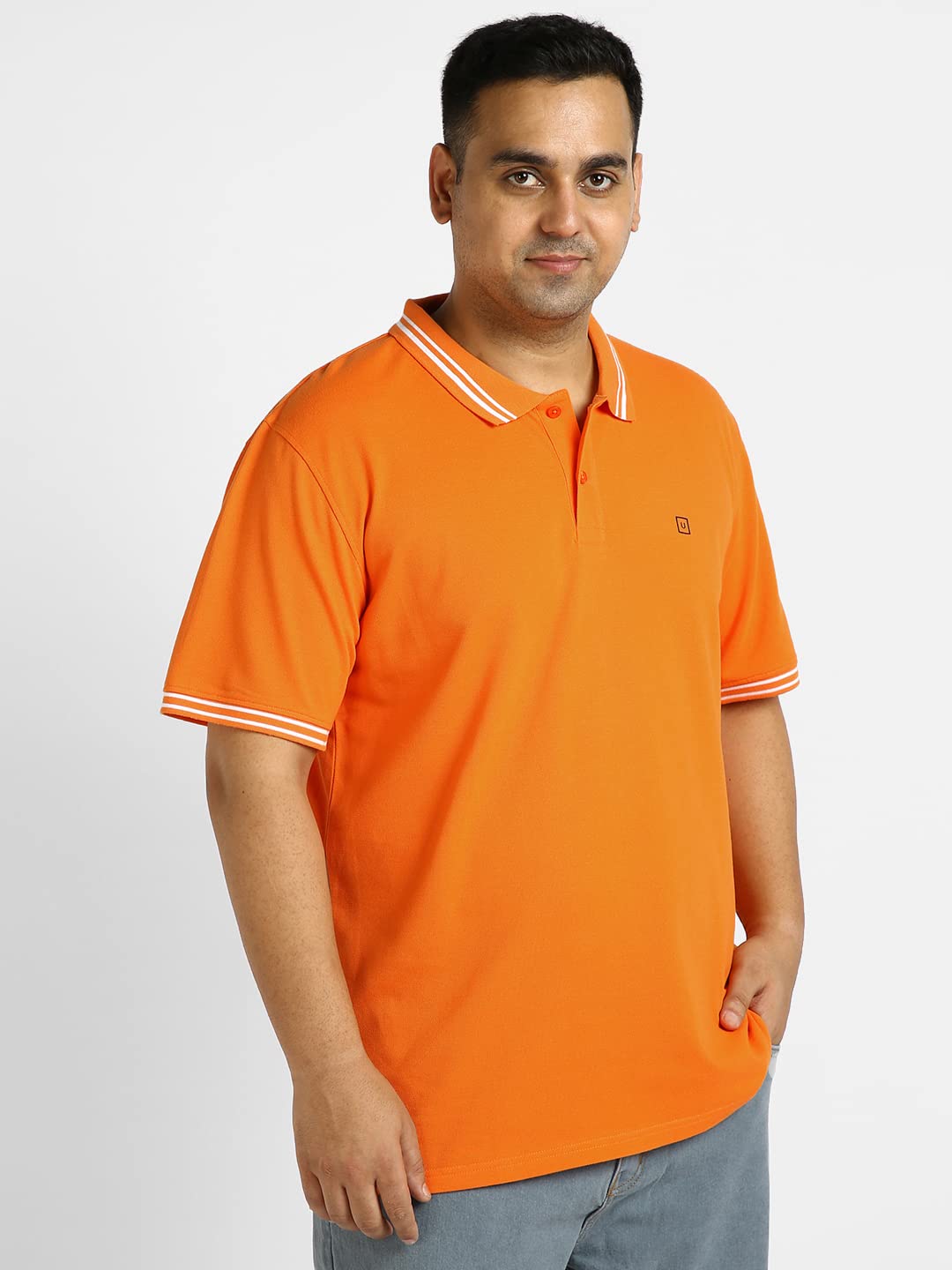 Urbano Plus Men's Orange Solid Regular Fit Half Sleeve Cotton Polo T-Shirt (pluspolosolp-033-orange-3xl)
