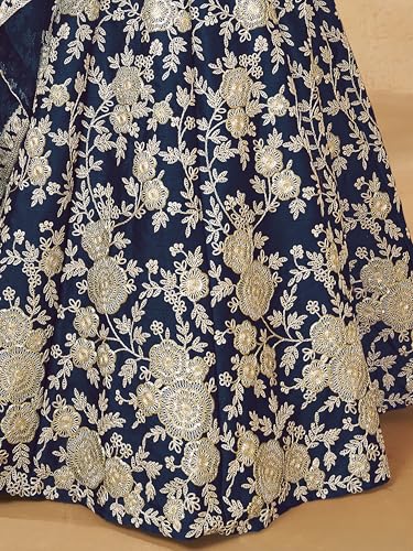 Zeel Clothing Women's Dori With Sequins Embroidered Work Slub Silk Designer Lehenga Choli with Dupatta (7099-Womens-Lehenga-Choli-Latest; Free Size) (Blue)