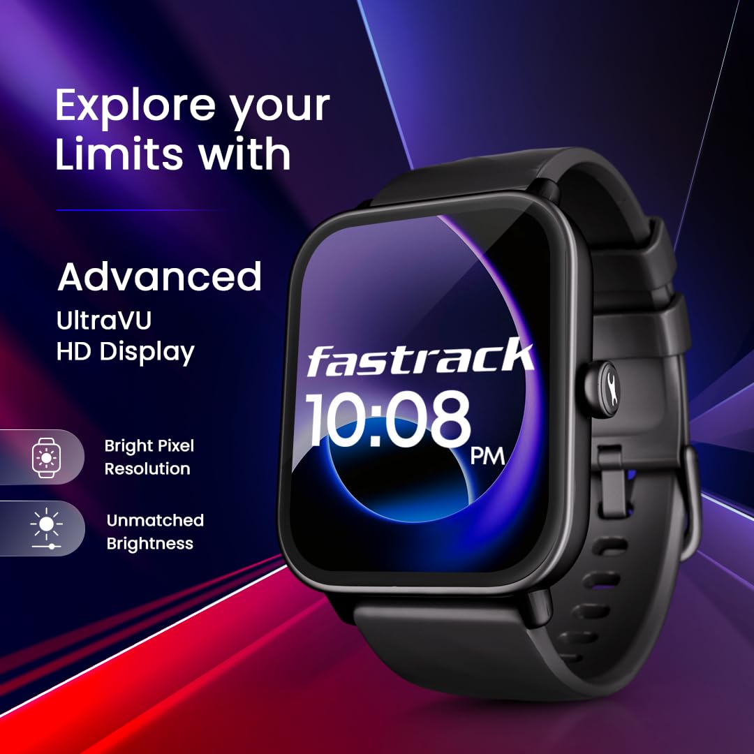 Fastrack Limitless Glide Smart Watch, Advanced UltraVU HD Display, SingleSync BT Calling, Advance Chipset, 85+ Sports Modes & Smartwatch Faces, AI Voice Assistant, 24 * 7 Health Suite, IP67 (Black)
