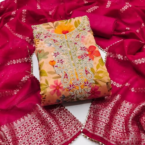 Leeli Peeri Designer Women's Simmer Silk Printed Unstitched Salwar Suit Dress Material