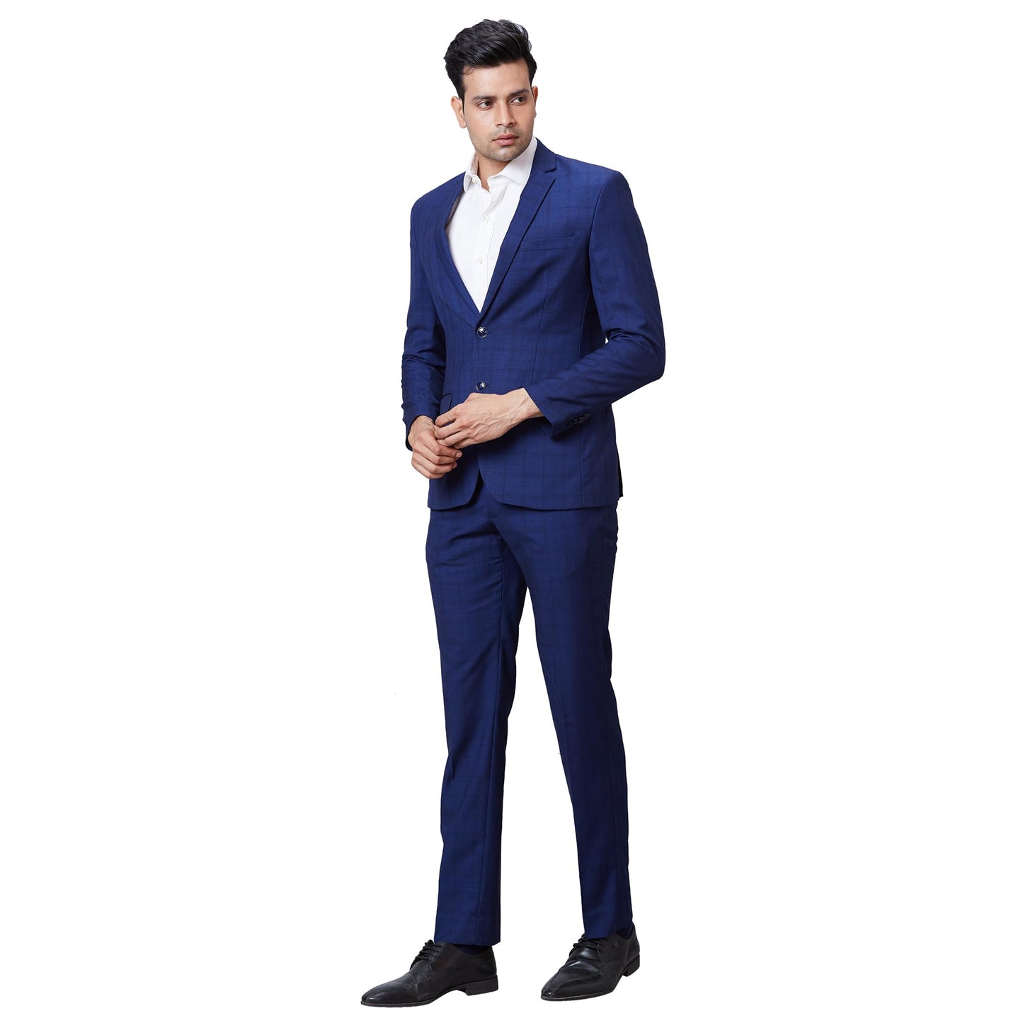Park Avenue Men Super Slim Fit Twill Pattern Terry Rayon Blend Narrow Collar Flat Front Formal Suit (Size: 100)-PMDP04568-B8 Dark Blue