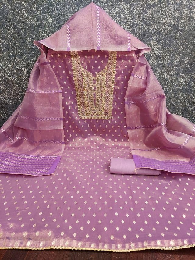 VARNI FABRICS Simmer Butti Dress Material for Women Ikat Pattern Unstitched Woman Salwar Suit Dress Material with Jacquard Dupatta Yellow