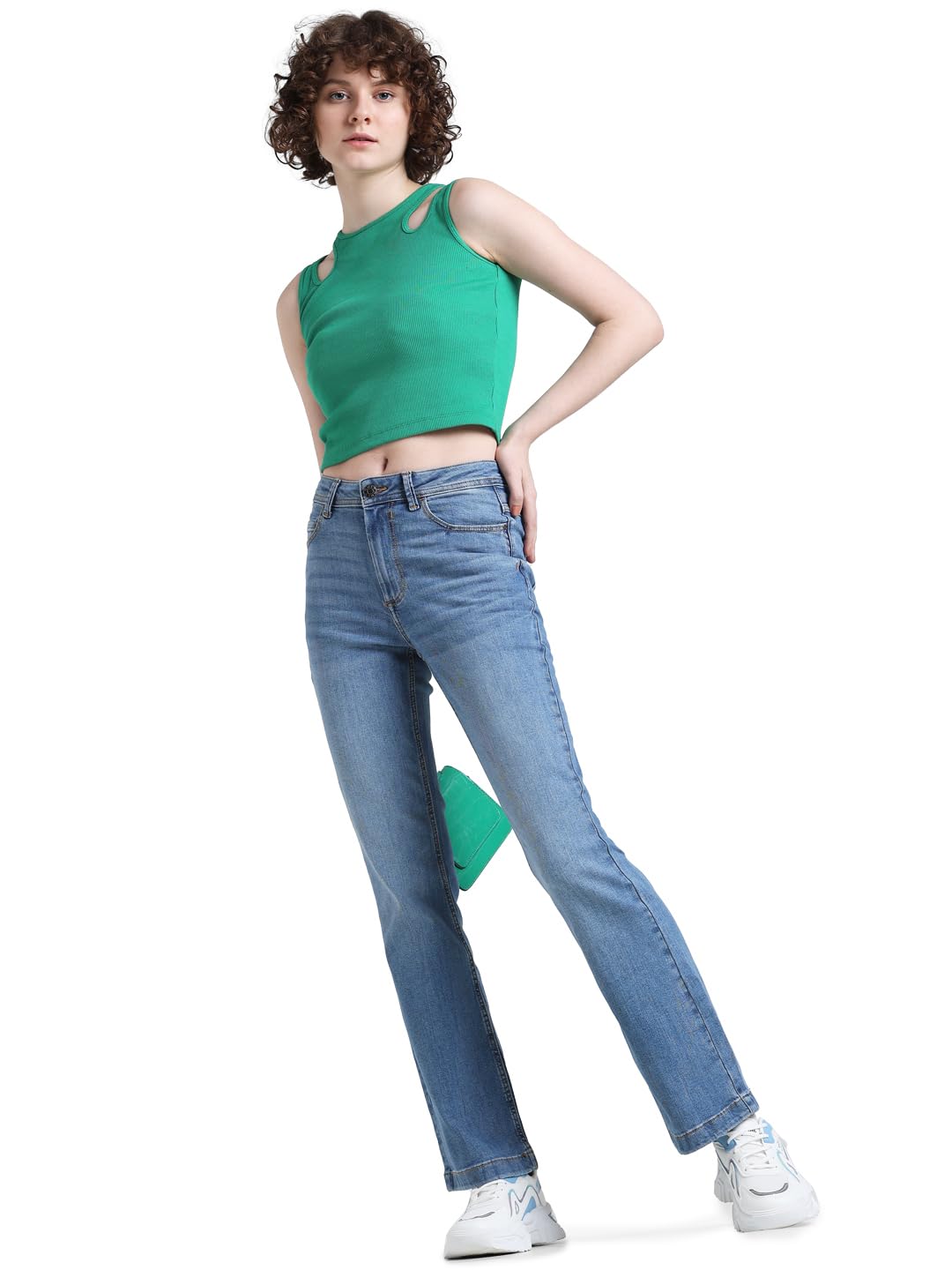 ONLY Women Solid Cotton Flared Fit High Rise Blue Jeans