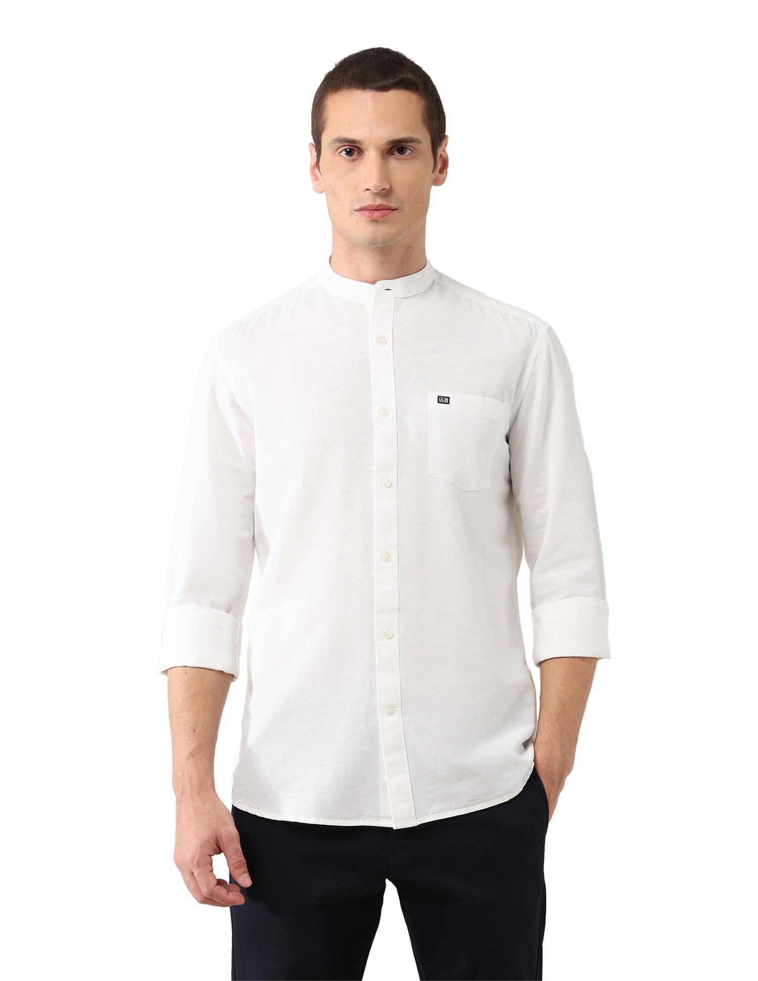 Arrow Sports Men's Slim Fit Pure Cotton Mandarin Collar Shirt  (ASAEOSH1854_White_39)