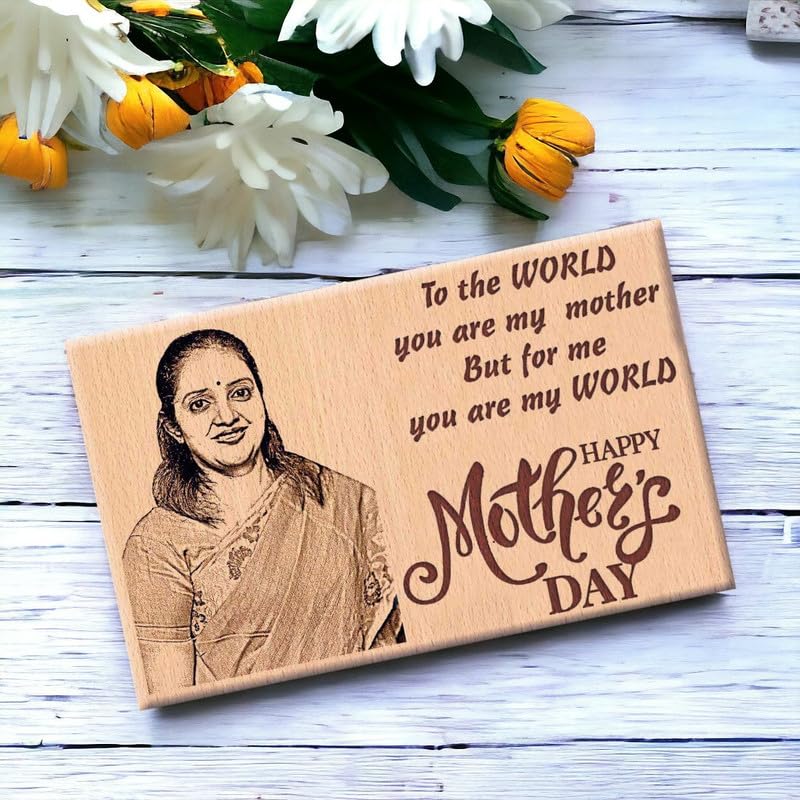Incredible Gifts India Personalized Engraved Wooden Happy Mothers Day Photo Frame Gift for Mom (6×4 Inches, Wood), Tabletop