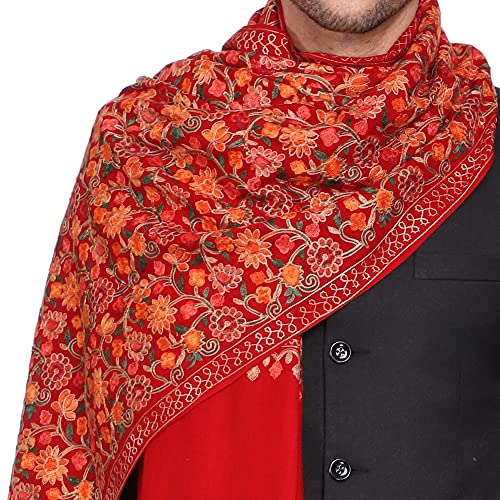Weavers Villa Men's Floral Embroided Cashmilon Gents Shawls, Stoles, Muffler for Men (Red), 70cm x 200cm