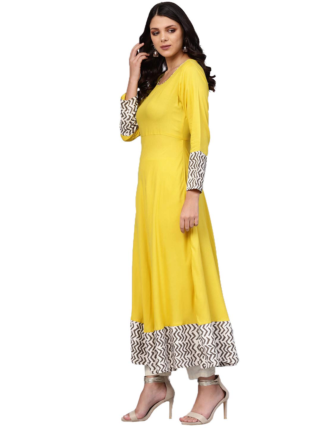 Divena Women's Rayon A-Line Ankle Length Dress (DK0507A-XS_Yellow