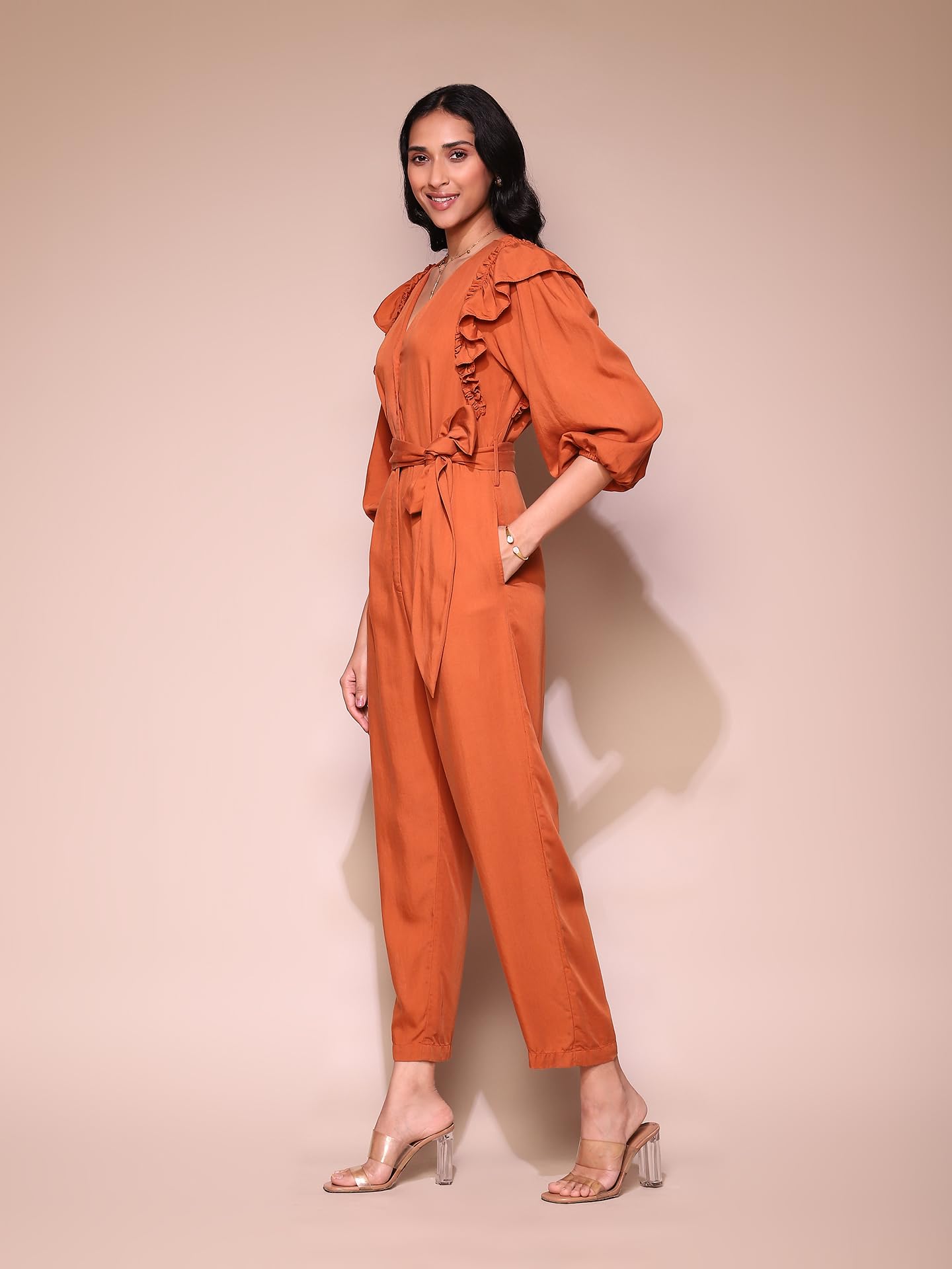 Label RITU KUMAR Rust Ruffle Jumpsuit