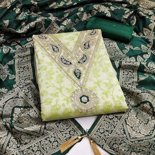 Leeli Peeri Designer Women's Chanderi Embroidery Work Unstitched Salwar Suit Dress Material