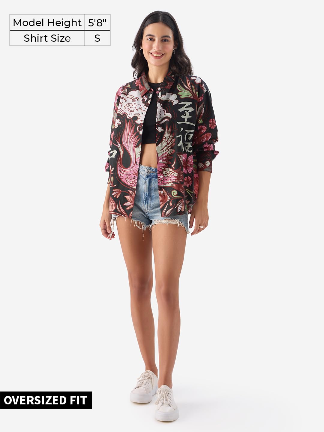 The Souled Store Konnichiwa Women and Girls Long Sleeve Button Down Cotton Boyfriend Fit Shirts Multicolour