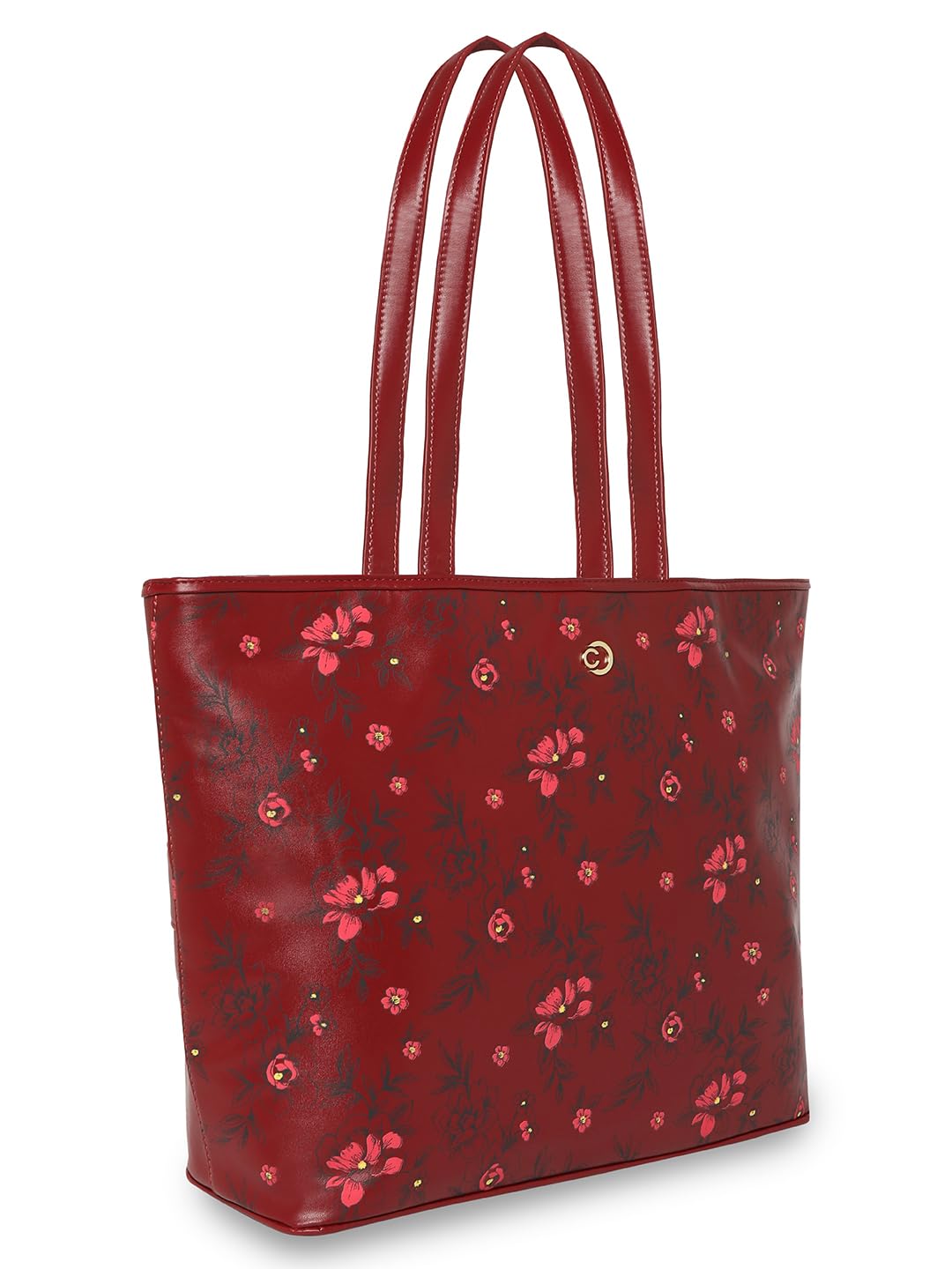 Caprese Snow Tote Bag, Large | Stylish Floral Print Handbag for Women with Laptop Compartment | Spacious, Versatile Office & Daily Essentials Tote | Shoulder Straps, Zipper Closure (Maroon)