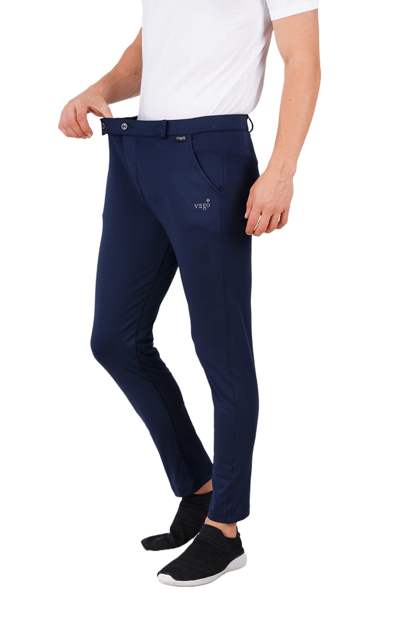 VEGO Mens 4 Way Lycra Strechable Slim Fit Formal Trousers & Pant Navy Blue