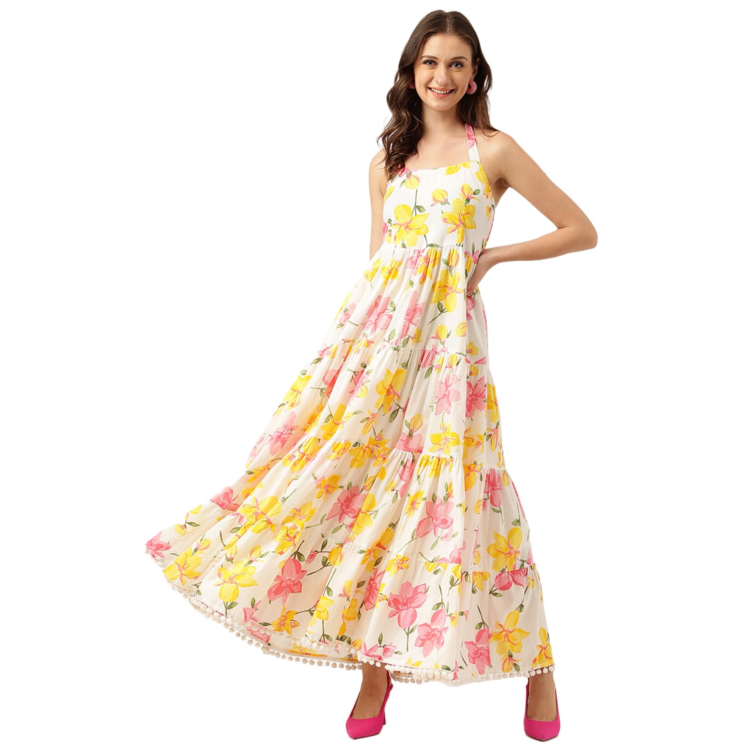 Divena Tie Dye Printed A-line Dress Pink
