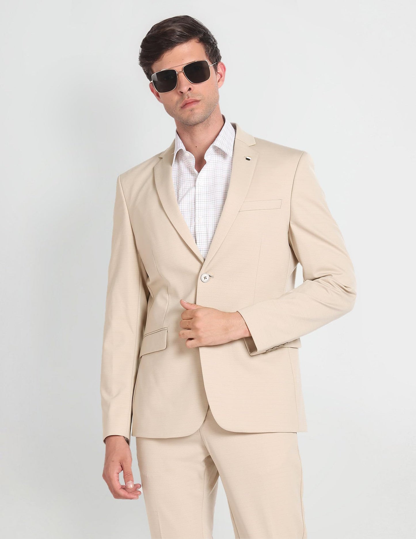 Arrow Men's Nylon Single Breasted Business Suit Pants Set (ARAGSU5552_Beige