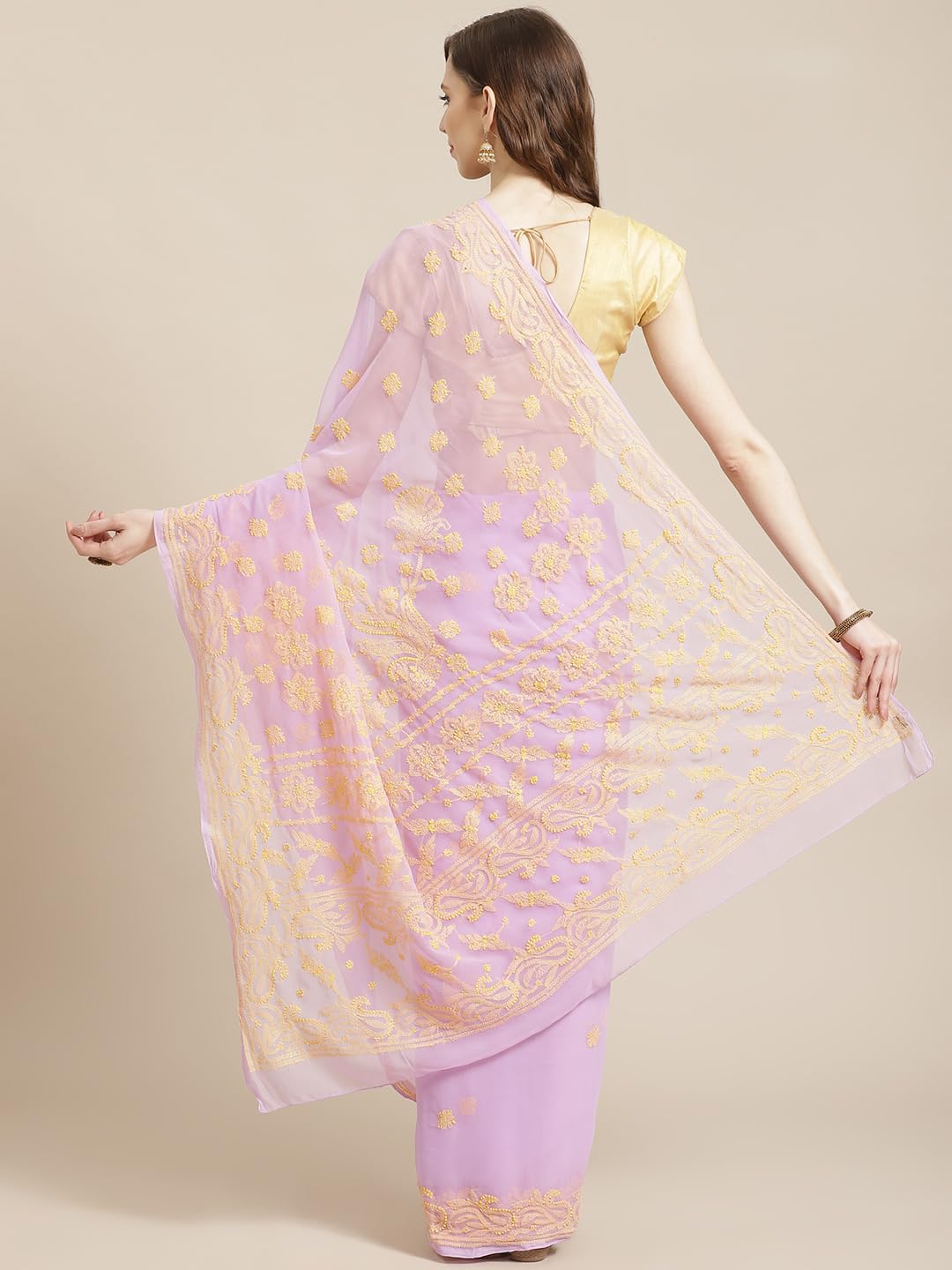 Ada Hand Embroidered Lucknow Chikankari Women's Georgette Saree with Unstitched Blouse Piece A311194 Mauve