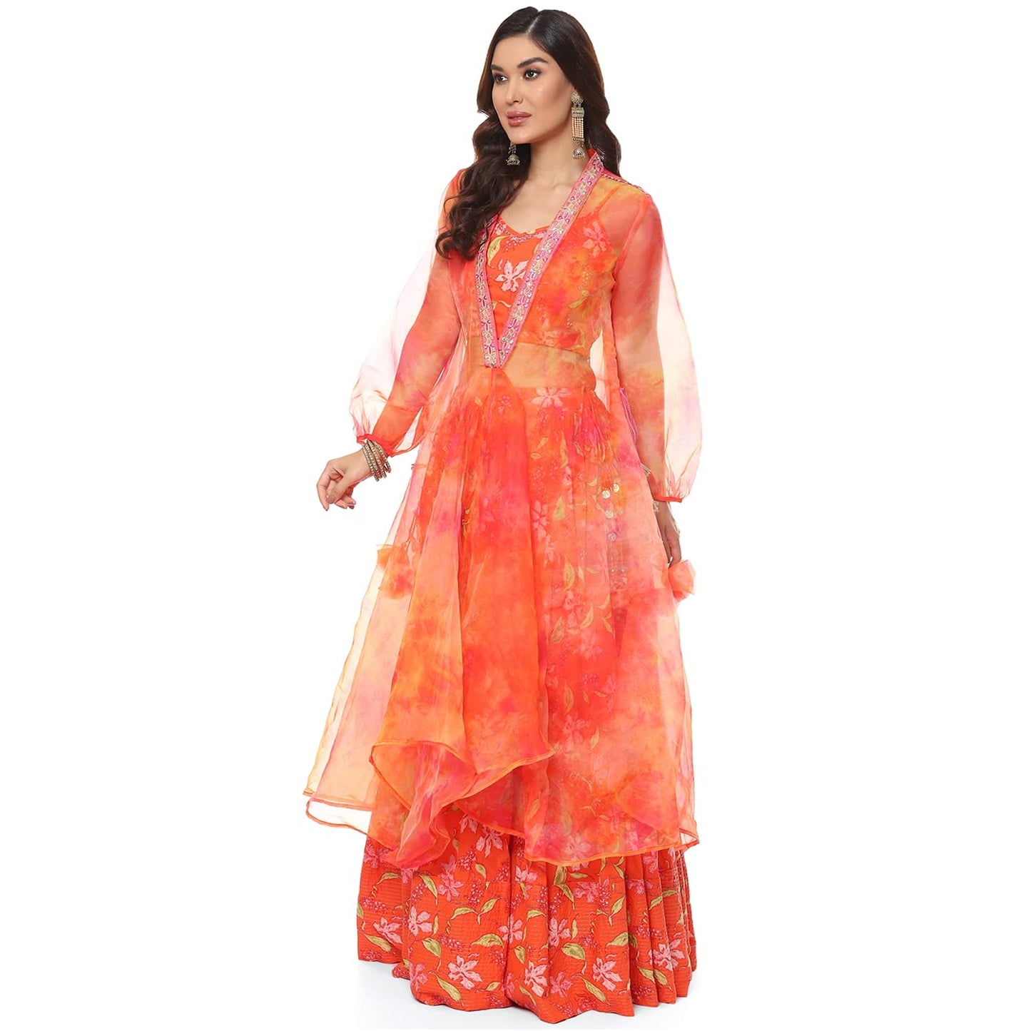 BIBA WOMEN PRINTED FLARED SALWAR KURTA DUPATTA(SKDASSORTED8174_ORANGE_40)