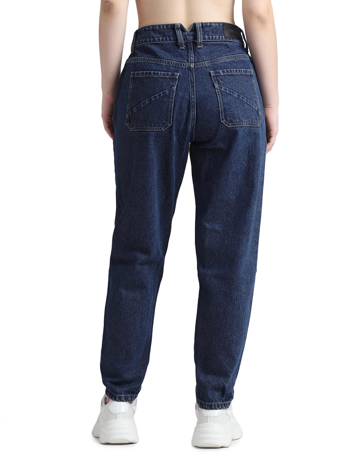 ONLY Women Solid Cotton Boyfriend Fit High Rise Blue Jeans