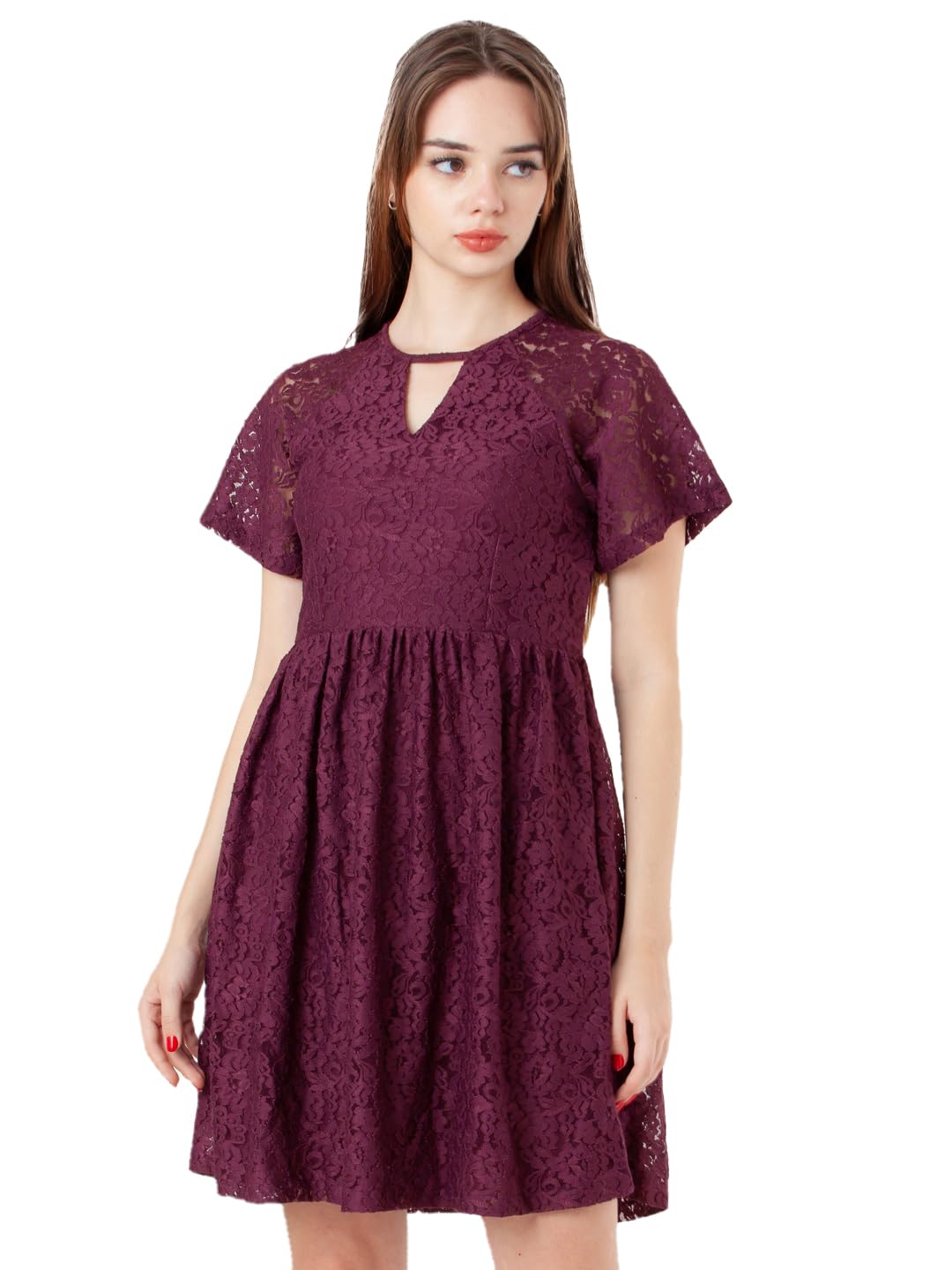 Zink London Women's Wine Laces Regular Short Dress Zink London Women's Wine Laces Regular Short Dress