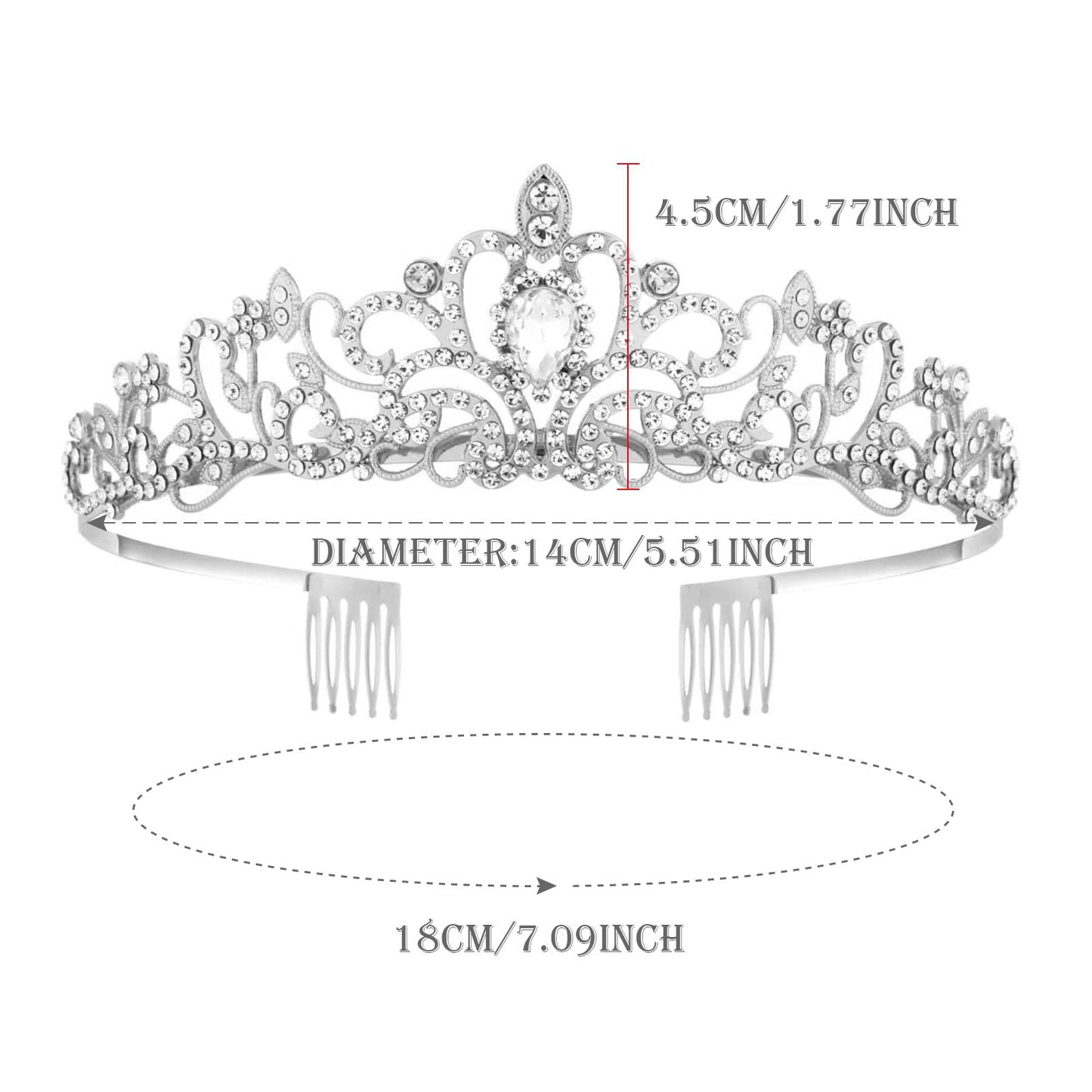 MIVAIUN Silver Crystal Tiara Crowns Tiara Crown Crystal Crown Rhinestone with Comb Wedding Bridal Rhinestone Crown Bridal Wedding Prom Birthday Tiara Cosplay Party Costumes for Women Girls, 18CM,