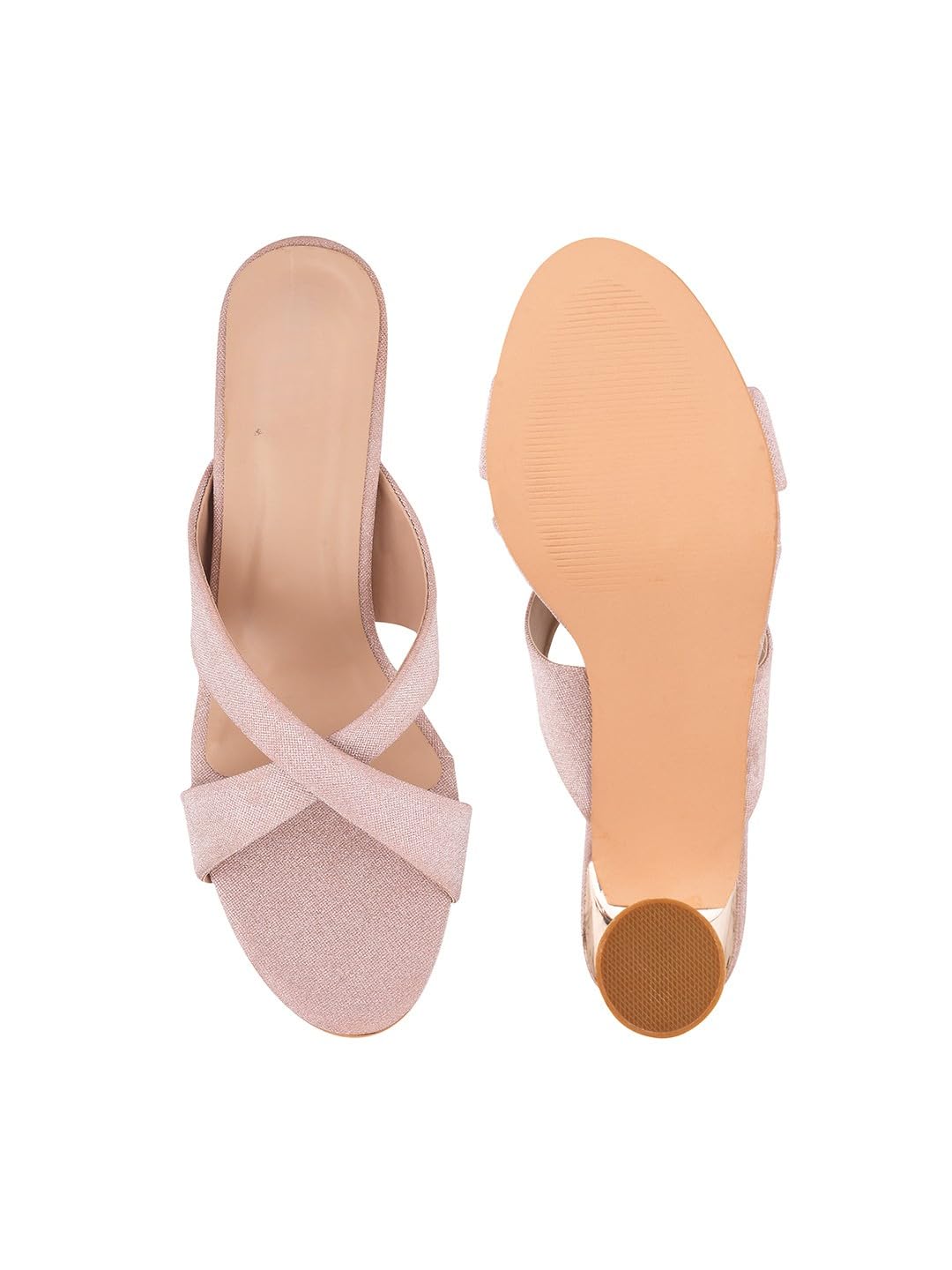 GLEMATOZ Women’s Stylish Pink Heeled Sandals || Elegant Open-Toe Party & Casual Footwear || Comfortable Mid-Heel Slip-On EU-36