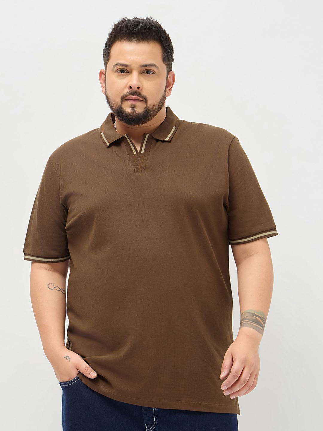 Urbano Plus Men's Dark Brown Solid Regular Fit Half Sleeve Cotton Polo T-Shirt (pluspolosolcntipp-03-dbrown-4xl)