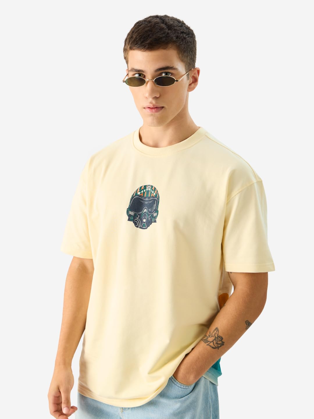 The Souled Store Official Top Gun: Jets Off White Graphic Printed Cotton Oversized T-Shirts for Men and Boys - Fly High with Style