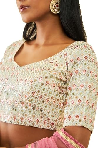 Soch Womens Cream Georgette Sequin Embellished and Embroidered Back-Open Blouse