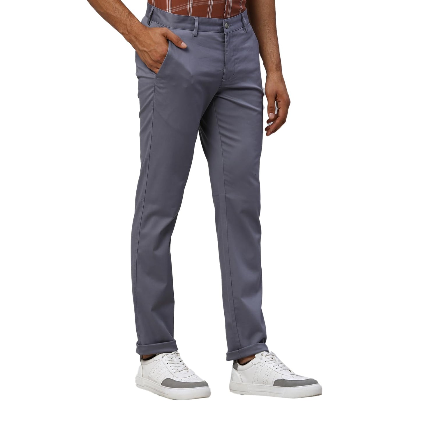 Park Avenue Men's Solid Pattern Neo Fit Cotton Blend Flat Front Chinos (Size: 38)-PCTA00477-G6 Grey