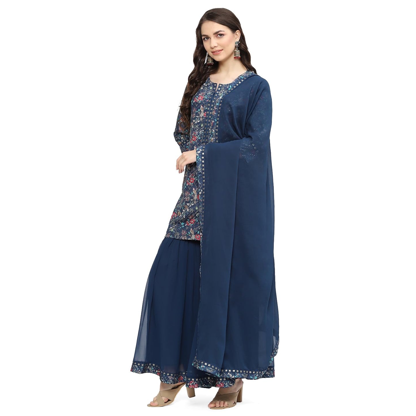 BIBA WOMEN EMBROIDERY STRAIGHT SALWAR KURTA DUPATTA(SKDSITARA8982_TEAL_34)