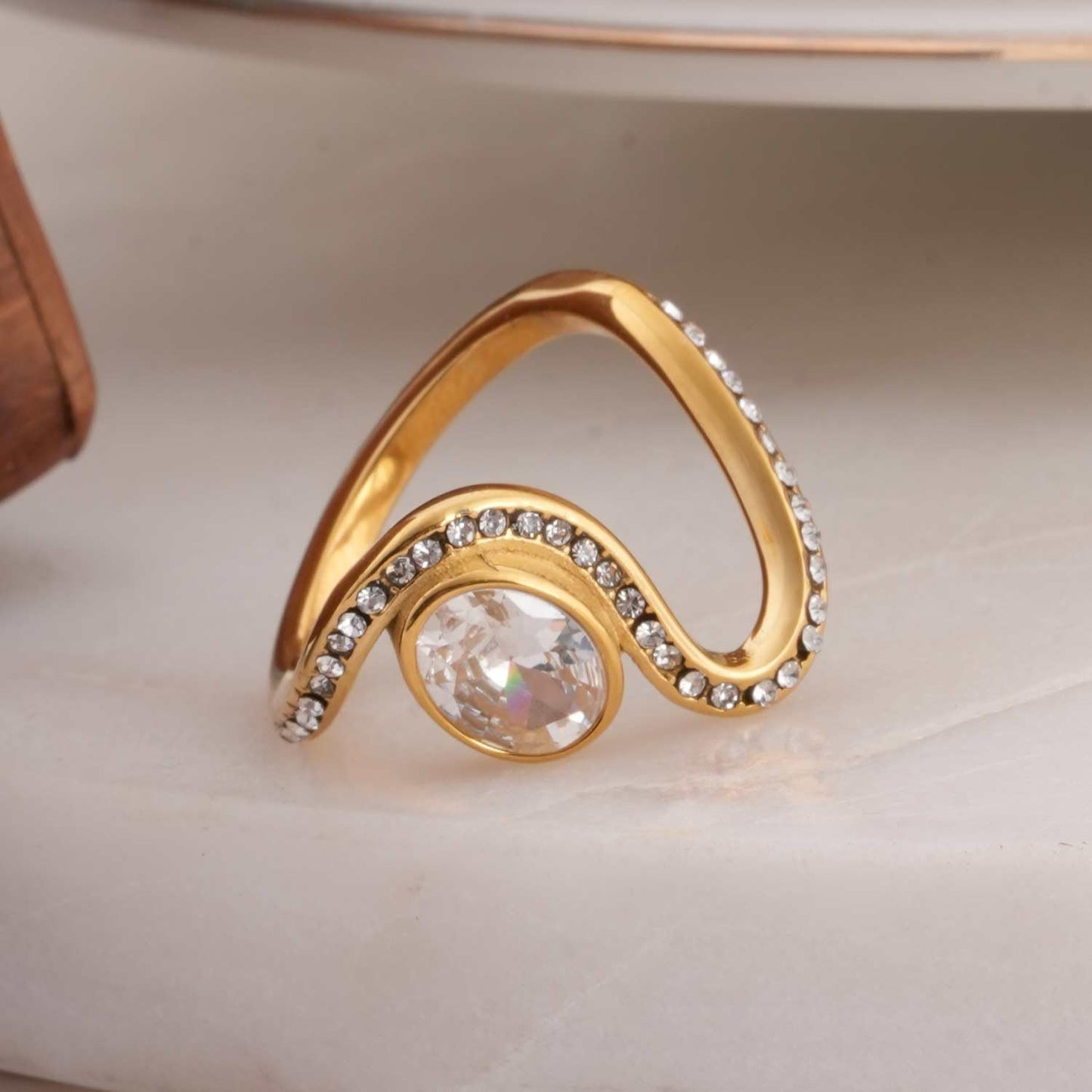 PALMONAS Statement Crystal Ring for Womens (Size-7) - Gift for Girls & Women, Women's Jewellery | Waterproof & Anti Tarnish Rings