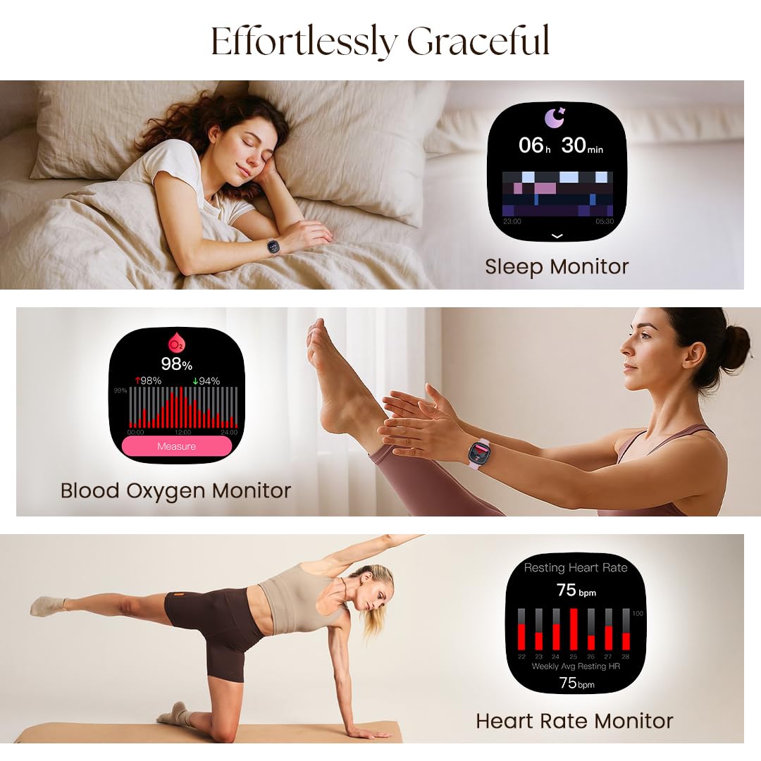 Titan AiRA 1.70" AMOLED Metal Case Square Display Smart Watch with Silicone Strap Stress Monitoring, 1000 Nits, Functional Crown, AI Enabled, IP68 Water Resistant Upto 7 Days Battery Life - Rose Gold