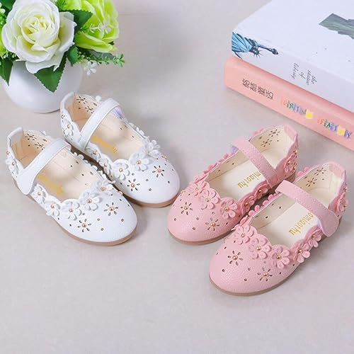Bold N Elegant PU Leather Girl's Party Ballerina Belly Sandal Shoes Footwear with Gold Bead Floral Cutwork for Infant Toddler Young Girls (White, Numeric_14)